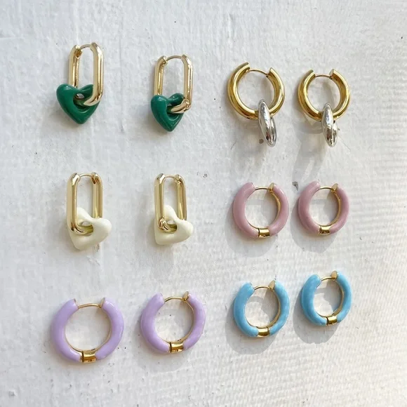 14k Gold Plated Blue Enamel Hoop Earrings - Picture 7 of 8